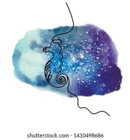 Lie art vector sea horse on watercolor background