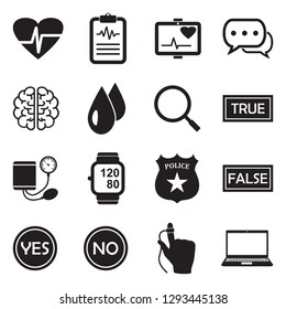 Lie Detector Icons. Black Flat Design. Vector Illustration.