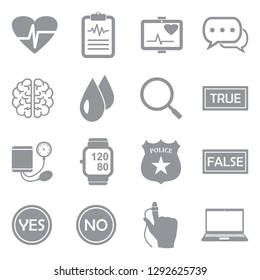 Lie Detector Icons. Gray Flat Design. Vector Illustration.