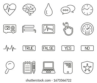 Lie Detector Test Or Polygraph Test Icons Black & White Thin Line Set Big