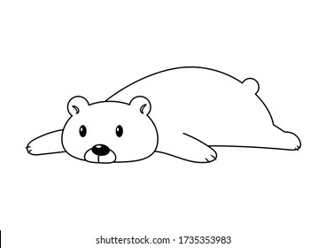 Lie down lazy bear vector cartoon isolated on white background. Cute fat polar bear cartoon colorless for coloring page. 