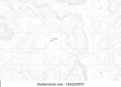 Lie Of The Ground Vector Topographic Detailed Map With Route And Coordinates Abstract Background