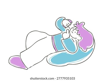 smartphone　woman　 lie down　relax　web surfing