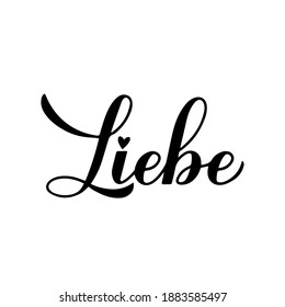 Liebe calligraphy hand lettering. Love inscription in German. Valentines day typography poster. Vector template for banner, greeting card, t-shirt, logo design, flyer, sticker, etc.