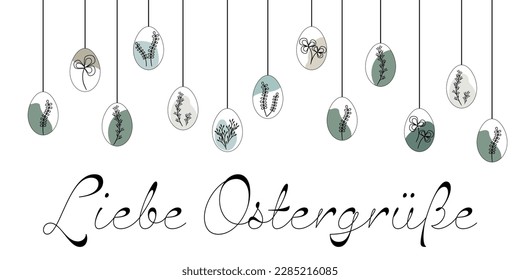 Liebe Ostergrüße - German text - Happy Easter greetings. Easter eggs  with modern floral decor.