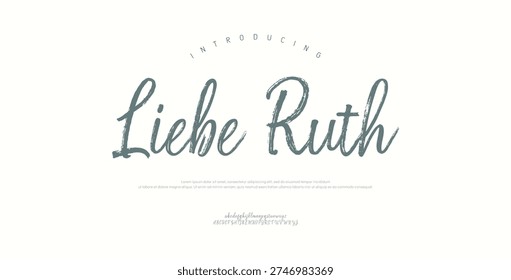 Liebe Ruth, Script premium luxury elegant alphabet letters and numbers. Elegant wedding typography classic serif font decorative vintage retro. Creative vector illustration
