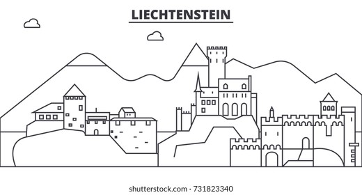 Liechtenstein architecture line skyline illustration. Linear vector cityscape with famous landmarks, city sights, design icons. Landscape wtih editable strokes