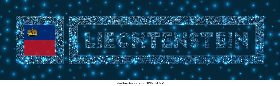 Liechtenstein badge. Flag of Liechtenstein in glowing network geometric style. Radiant vector illustration.