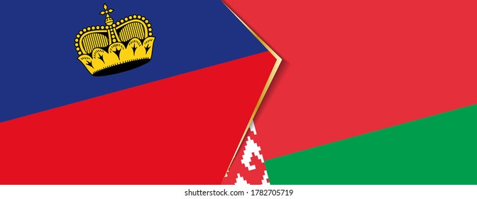 Liechtenstein and Belarus flags, two vector flags symbol of relationship or confrontation.