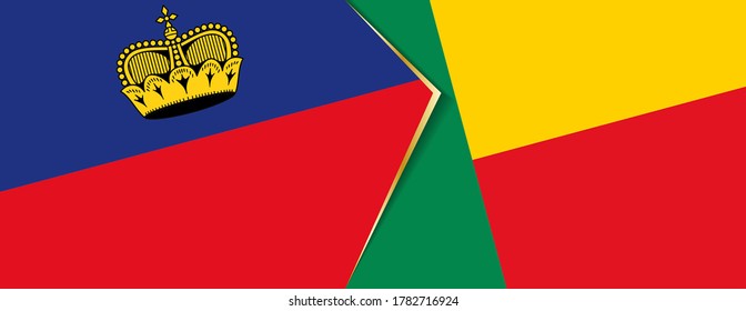Liechtenstein and Benin flags, two vector flags symbol of relationship or confrontation.