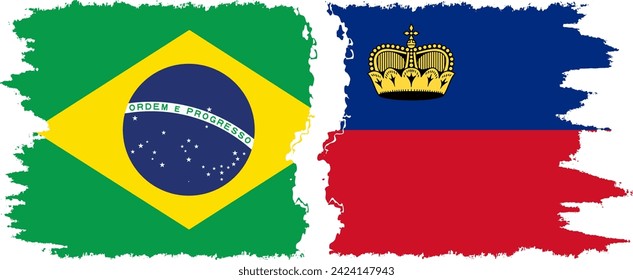 Liechtenstein and Brazil grunge flags connection, vector