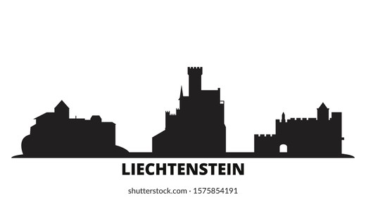 Liechtenstein city skyline isolated vector illustration. Liechtenstein travel black cityscape