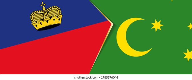 Liechtenstein and Cocos Islands flags, two vector flags symbol of relationship or confrontation.