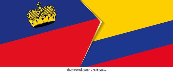 Liechtenstein and Colombia flags, two vector flags symbol of relationship or confrontation.