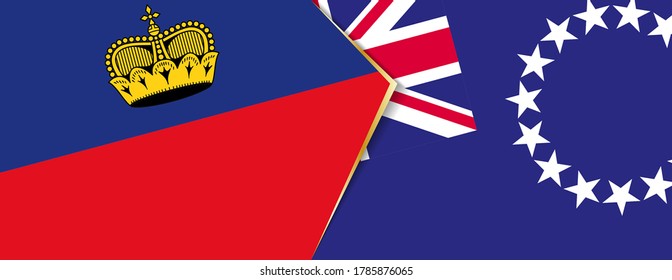 Liechtenstein and Cook Islands flags, two vector flags symbol of relationship or confrontation.