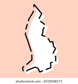 Liechtenstein country simplified map. White silhouette with black broken contour on pink background. Simple vector icon