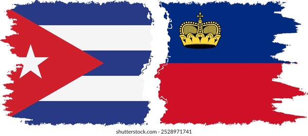 Conexión de banderas grunge de Liechtenstein y Cuba, Vector