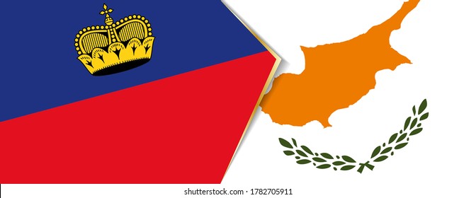 Liechtenstein and Cyprus flags, two vector flags symbol of relationship or confrontation.