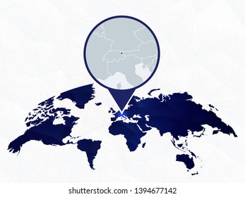 Liechtenstein detailed map highlighted on blue rounded World Map. Map of Liechtenstein in circle.
