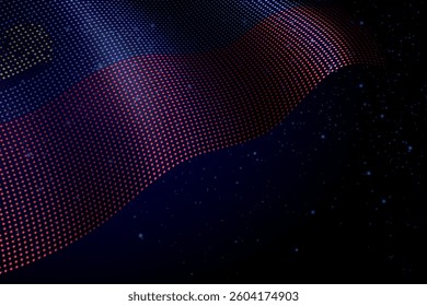 Liechtenstein digital flag made of dots, waving over a starry dark background