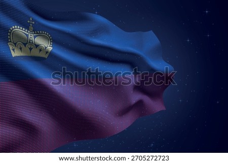 Liechtenstein dotted LED-style flag waving against night sky with futuristic effect