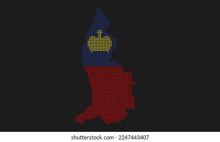 Liechtenstein dotted map flag with grunge texture in mosaic dot style. Abstract pixel vector illustration of a country map with halftone effect for infographic. 