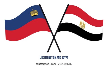 Liechtenstein and Egypt Flags Crossed And Waving Flat Style. Official Proportion. Correct Colors.