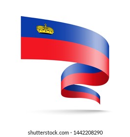 Liechtenstein flag in the form of wave ribbon vector illustration on white background.