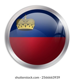 Liechtenstein flag - glossy circle button displays a colorful flag representing a country cultural identity and heritage. The essence of national pride and unity.