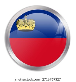 Liechtenstein flag - glossy circle button in metal frame displays a colorful flag of a country cultural identity and heritage. The essence of national pride and unity.