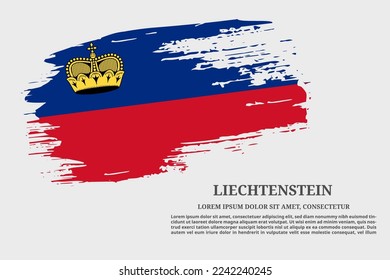 Pincel gruñón de la bandera de Liechtenstein y afiche de texto, vector