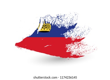 Liechtenstein flag. Hand drawn style. Brush painted illustration with a grunge effect.