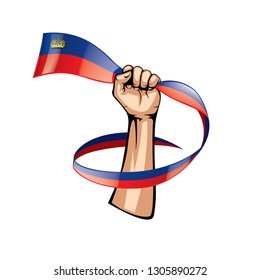 liechtenstein flag and hand on white background. Vector illustration