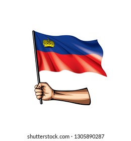 liechtenstein flag and hand on white background. Vector illustration