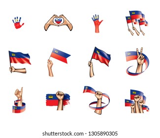 liechtenstein flag and hand on white background. Vector illustration