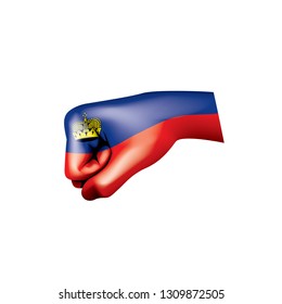 liechtenstein flag and hand on white background. Vector illustration