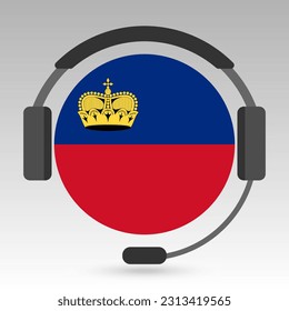 Liechtenstein flag with headphones, support sign. Vector illustration.