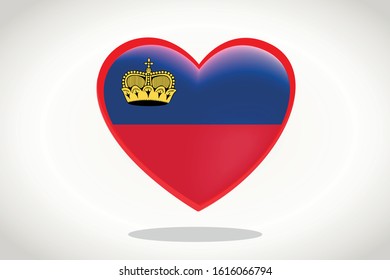 Liechtenstein Flag in Heart Shape. Heart 3d Flag of Liechtenstein, Liechtenstein flag template design.