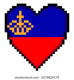 Liechtenstein flag with heart shape in pixel art style