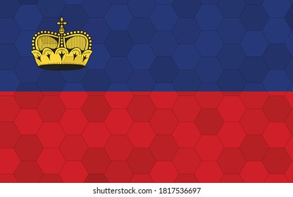 Liechtenstein flag illustration. Futuristic Liechtensteiner flag graphic with abstract hexagon background vector. Liechtenstein national flag symbolizes independence.