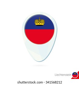 Liechtenstein flag location map pin icon on white background. Vector Illustration.
