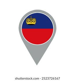 Liechtenstein flag location pin, flag application, Flag on Location Pin, graphic design, map pointer, vector illustration.