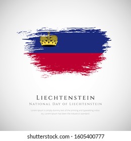 Liechtenstein flag made in brush stroke background. National day of Liechtenstein. Creative Liechtenstein national country flag icon. Abstract painted grunge style brush flag background.