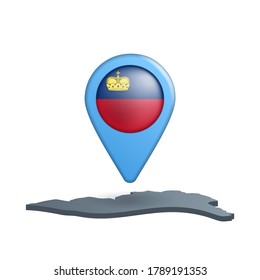 Pin del mapa de la bandera de Liechtenstein en blanco