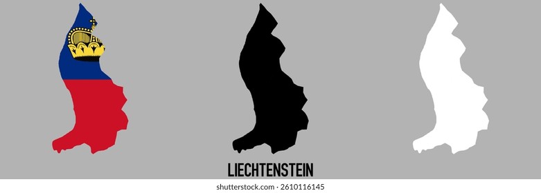 Liechtenstein flag and map shape black and gray color.