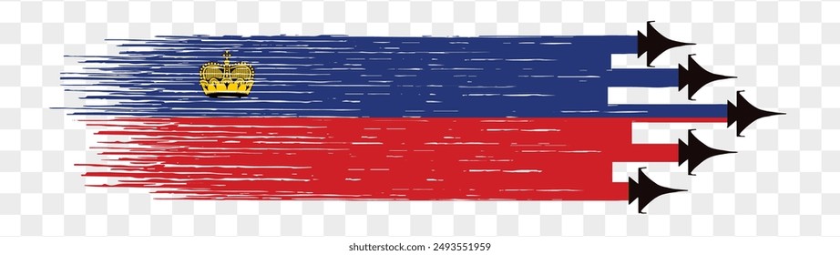 Liechtenstein flag with military fighter jets isolated background. vector illustration