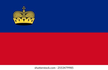 Liechtenstein flag in official colors, dimensions and aspect ratio. Vector flag symbolizing national pride, identity, heritage, patriotism and authority