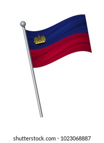Liechtenstein flag on the flagpole. Official colors and proportion correctly. waving of Liechtenstein flag on flagpole, vector illustration isolate on white background.