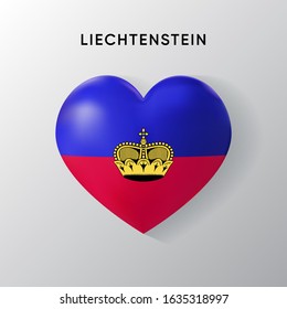 Liechtenstein flag on a realistic heart shape, vector illustration on a white background