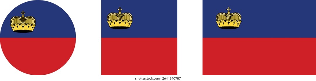 Liechtenstein flag PNG vector. Liechtenstein square and round icon isolated on transparent PNG background. Liechtenstein flag icon.